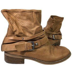 Marc Fisher Womens Rosan Ankle Boots Brown Buckle Perforated Pull On 5.5 M